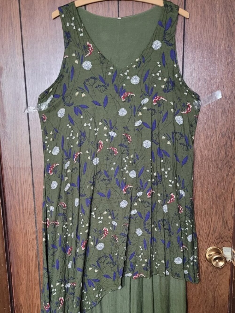 Floral Maxi tank dress V-neck sleeveless pockets Green Fairy grunge Boho Garden